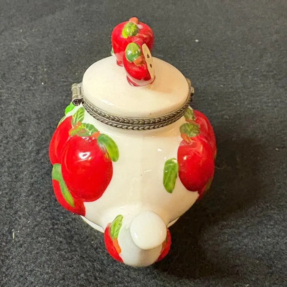 Hand Painted Apple Miniature Teapot Trinket Holder